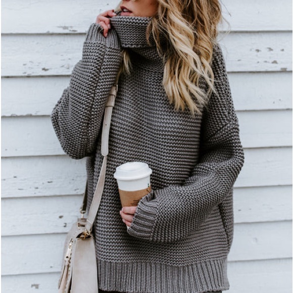 Sweaters - Bohemian Gorgeous Grey Knit Pullover Turtleneck Cozy Lightweight knit Sweater